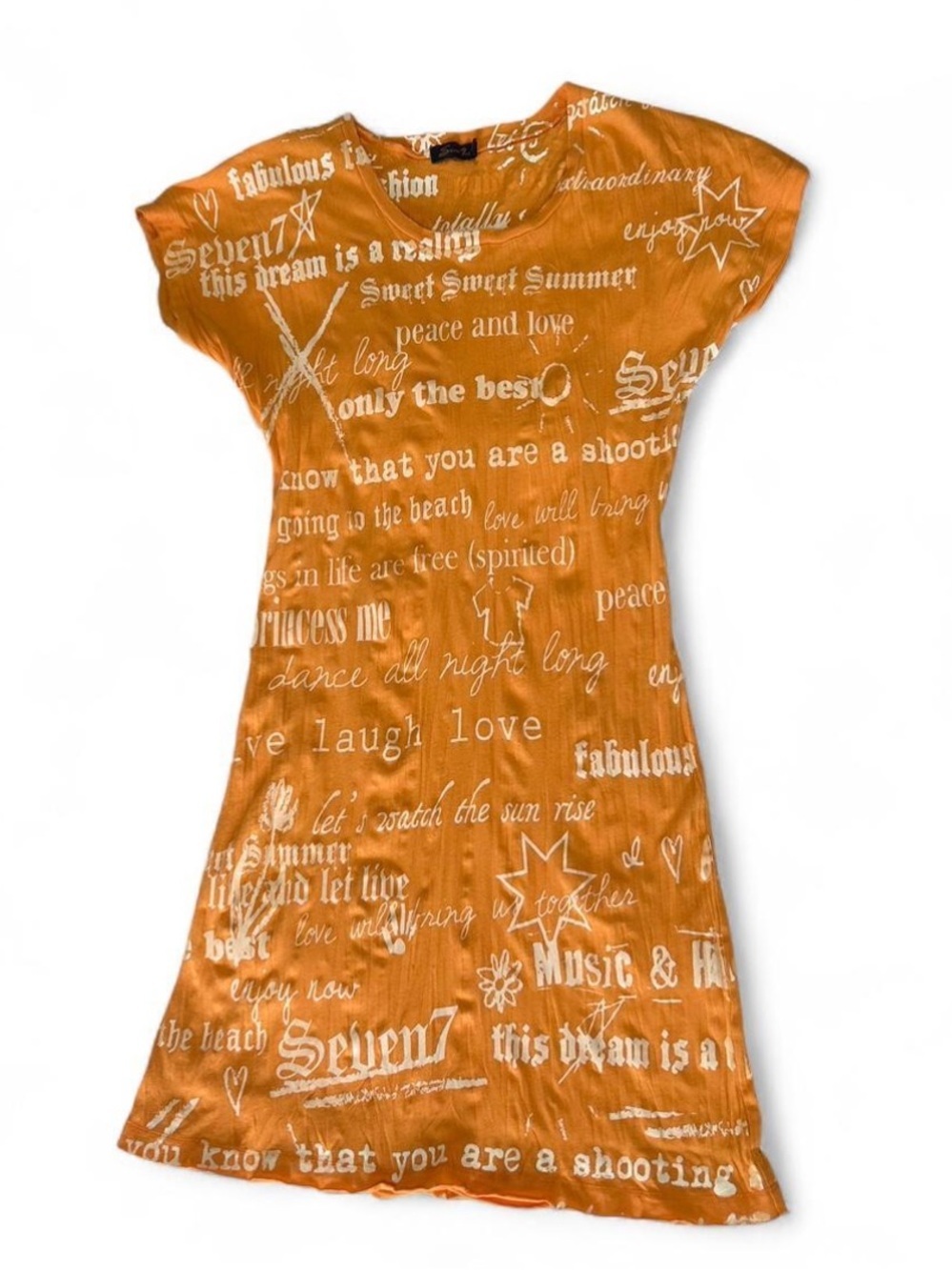 Seven For All Mankind y2k McBling Graphic T-shirt Mini Cotton Dress Cap Sleeve S